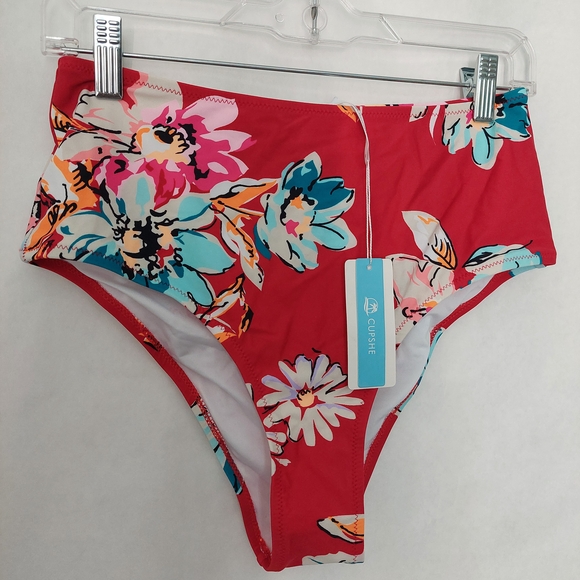 Cupshe Red Floral High-Waisted Bikini Bottom - Picture 1 of 4
